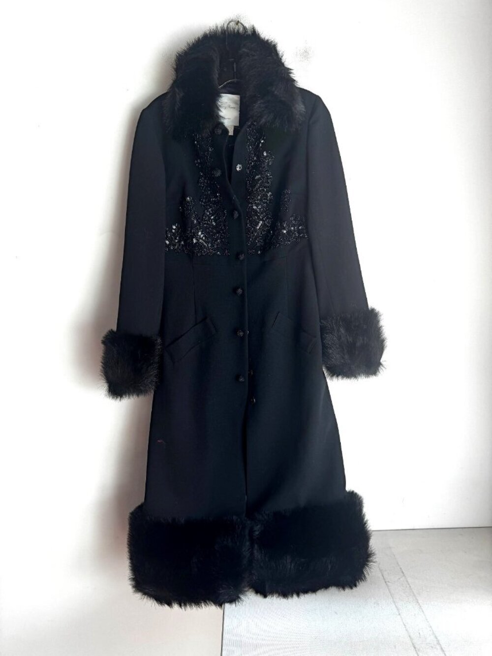 Tracy Reese Black Beaded Wool Penny Lane Coat 4 - Picture 4 of 10